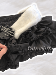 cutiekill-y2k-furry-skeleton-hand-gothic-belt-layered-bloomer-skirt-y2k0006