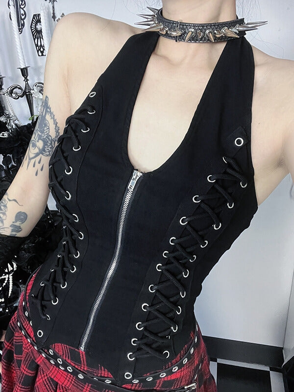 cutiekill-y2k-halter-eyelet-lace-up-tank-ah0900