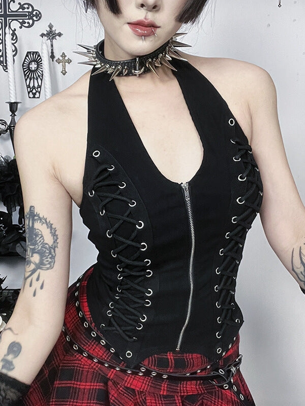 cutiekill-y2k-halter-eyelet-lace-up-tank-ah0900