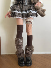 cutiekill-y2k-mocha-brown-pompon-fuzzy-leg-warmers-c0519