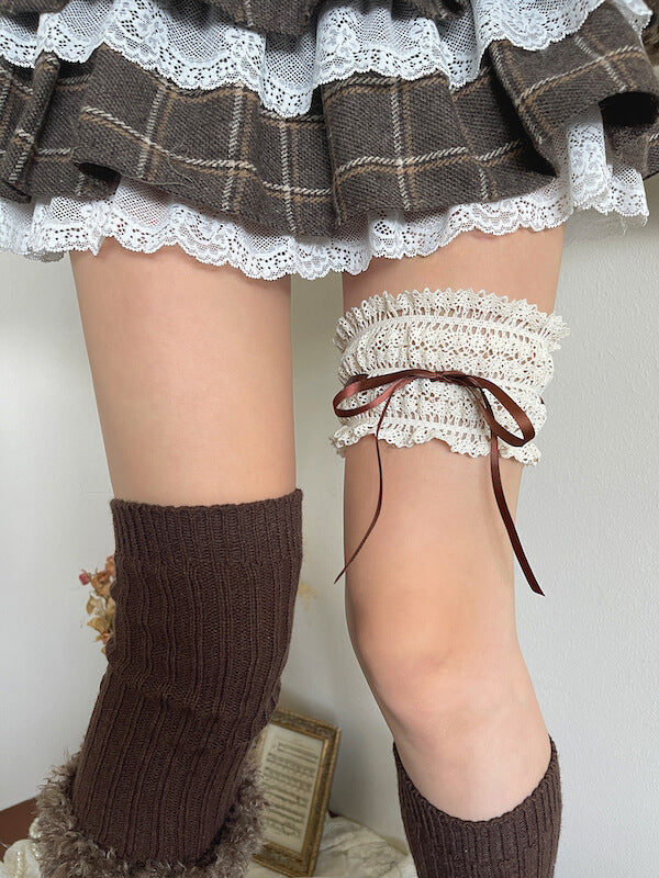 cutiekill-y2k-mocha-brown-pompon-fuzzy-leg-warmers-c0519