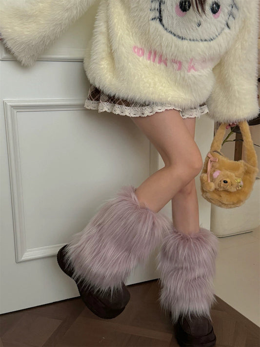 cutiekill-y2k-purple-faux-fur-leg-warmers-c0466