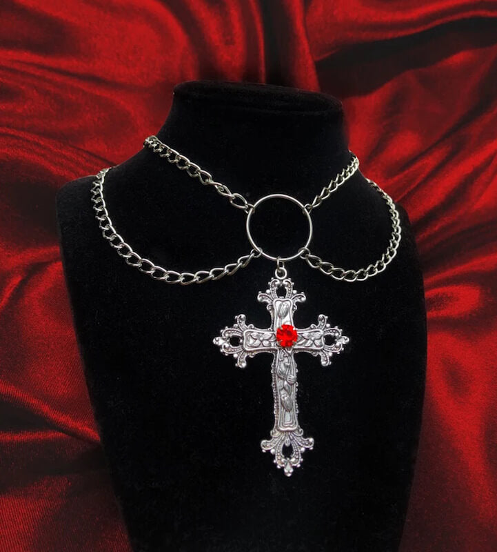 cutiekill-y2k-red-diamond-cross-necklace-ah0501