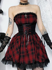 cutiekill-y2k-red-plaid-corset-dress-ah0618