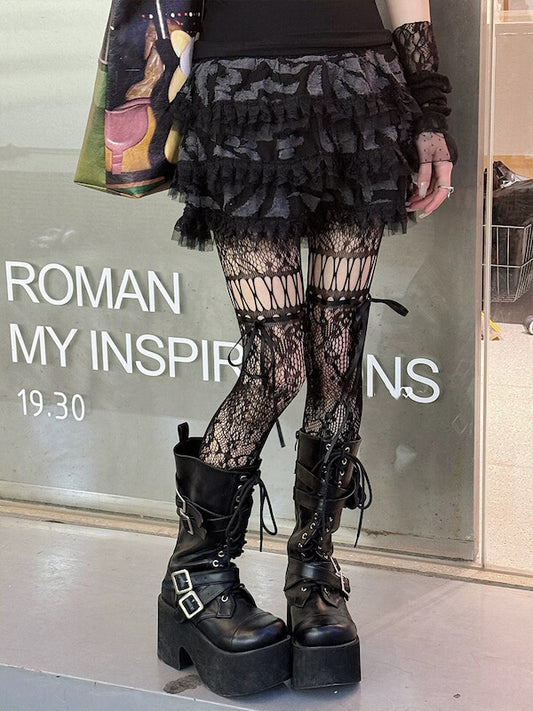 cutiekill-y2k-ribbon-lace-up-floral-tights-c0485