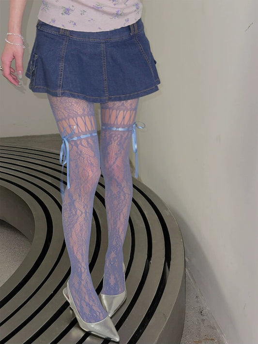 cutiekill-y2k-ribbon-lace-up-floral-tights-c0485