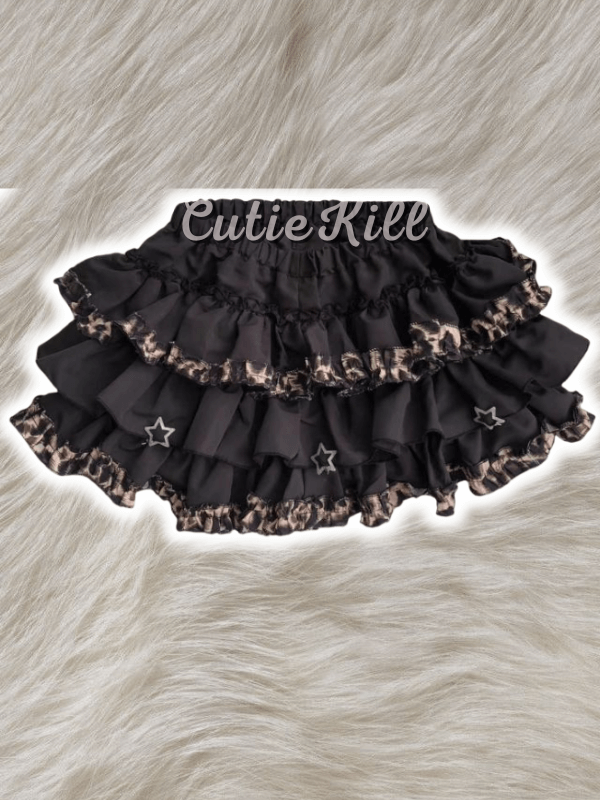 cutiekill-y2k-star-ruffled-leopard-layered-bloomer-skirt-y2k0001