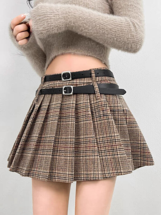    khaki-vintage-double-belts-skirt-om0107