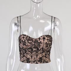 Sexy Elegance Jacquard Flocking Suspender T-shirt Camisole C01317
