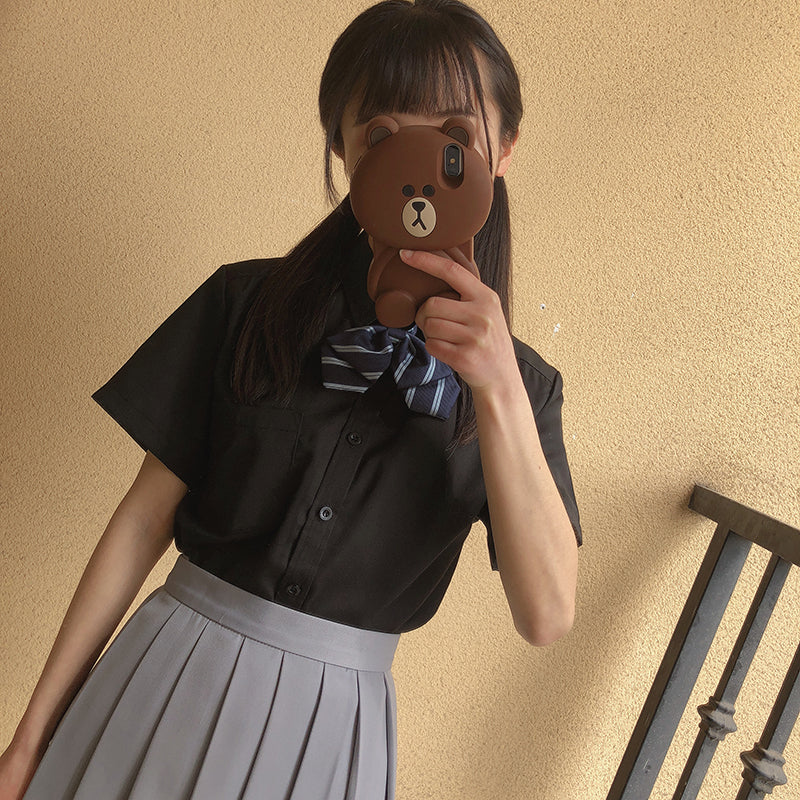 JK uniform short / long sleeve black blouse
