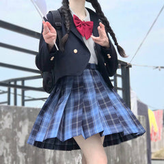 cutiekil-skirt-bow-jk-blue-black-plaid-uniform-skirt-c00854