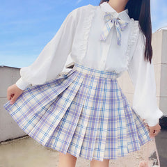 cutiekil-skirt-bow-jk-cream-purple-plaid-uniform-skirt-c00769