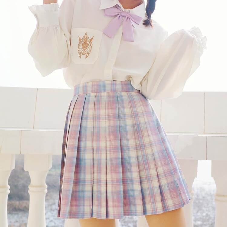    cutiekil-skirt-bow-jk-crystal-candy-pastel-purple-plaid-uniform-skirt-c00882