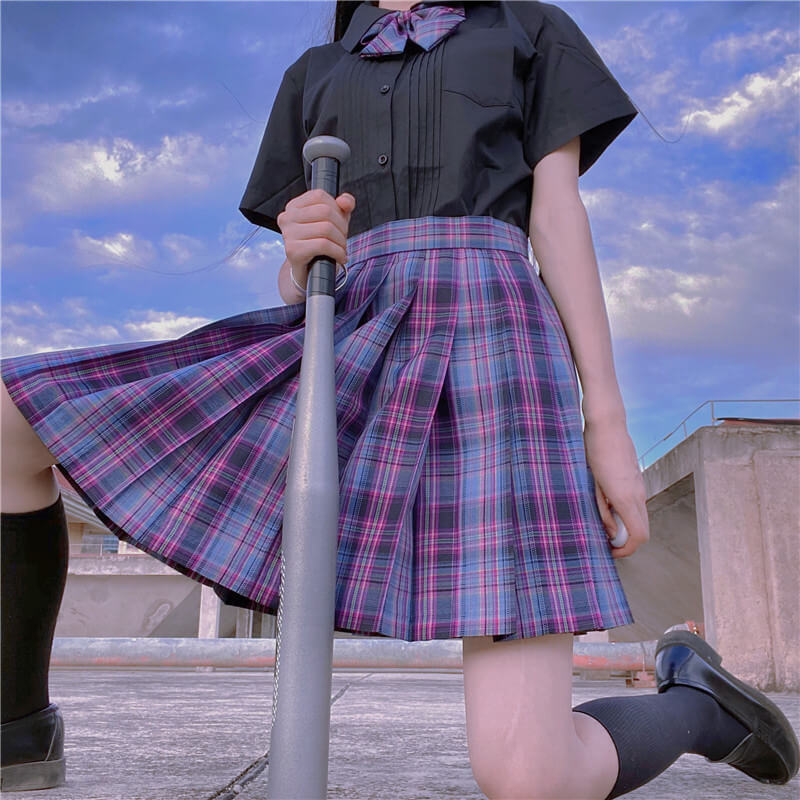 cutiekil-skirt-bow-jk-purple-black-plaid-uniform-skirt-c00759