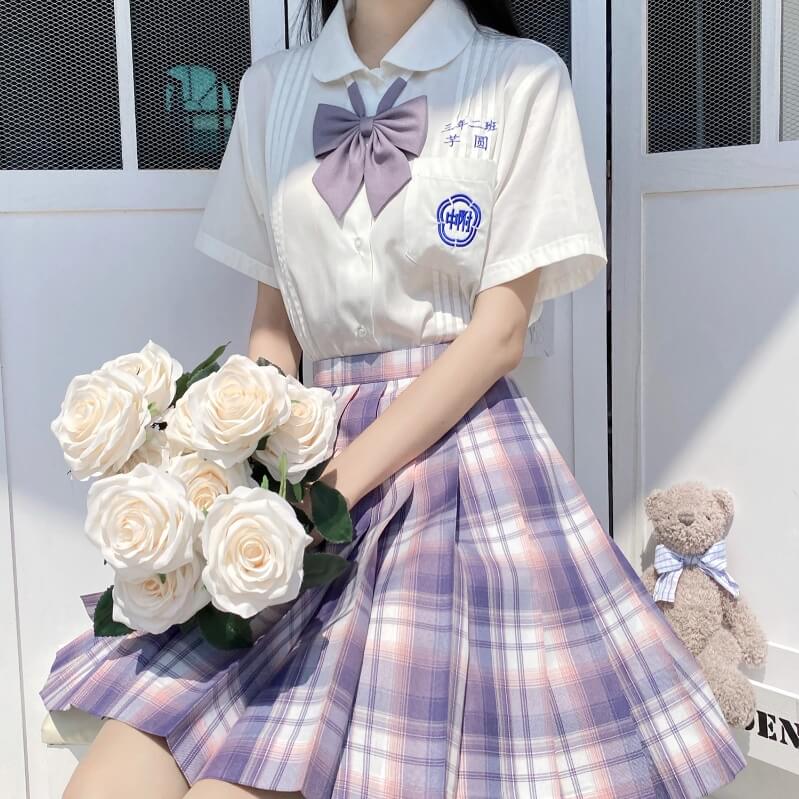 cutiekil-skirt-bow-jk-purple-cake-plaid-uniform-skirt-c00771