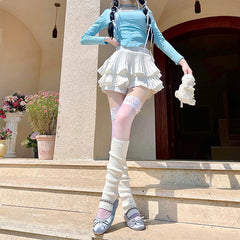 Angel doll ribbon leg warmers + tights - White Ribbon leg warmers + tights