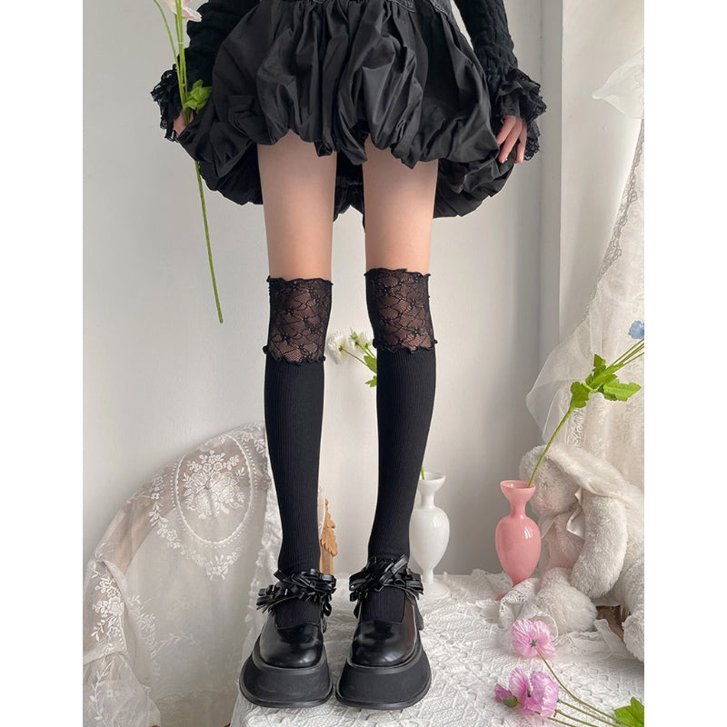 Lace trim knee-high-like tights