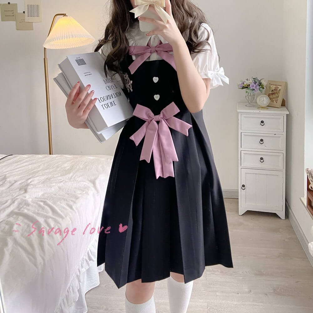 cutiekill-black-pink-bunny-bow-jk-uniform-dress-blouse-jk0031