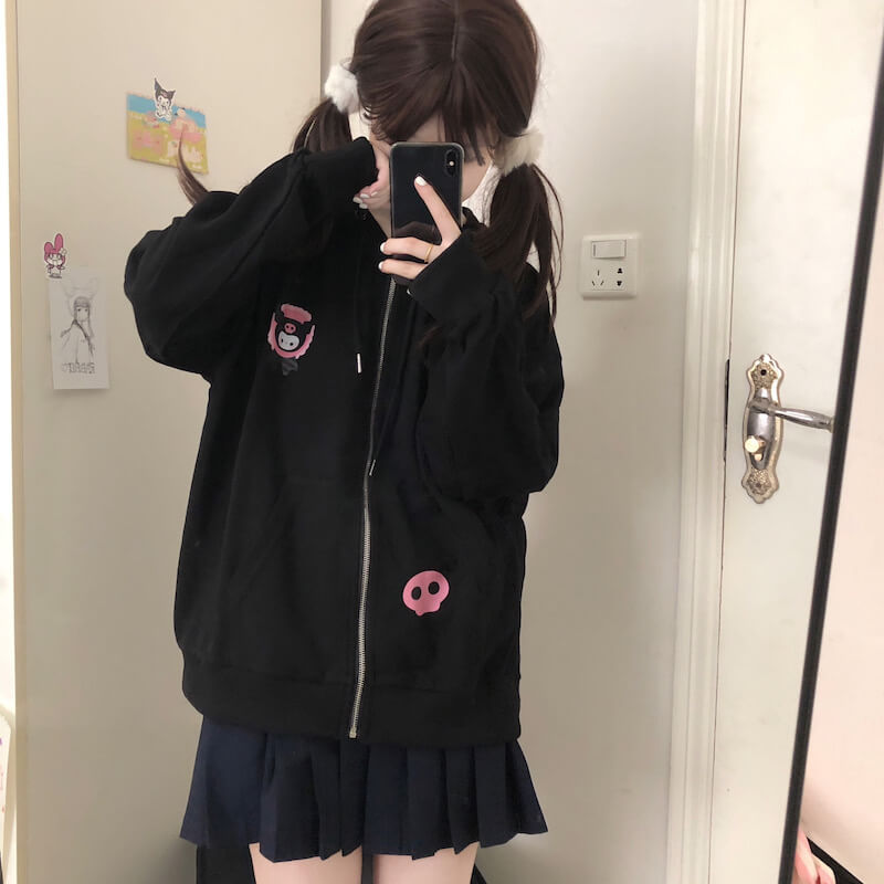     cutiekill-black-pink-kuromi-zipper-hoodie-m0034