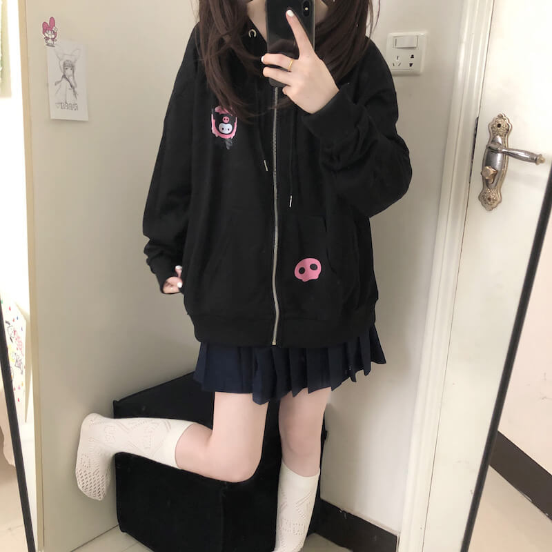     cutiekill-black-pink-kuromi-zipper-hoodie-m0034
