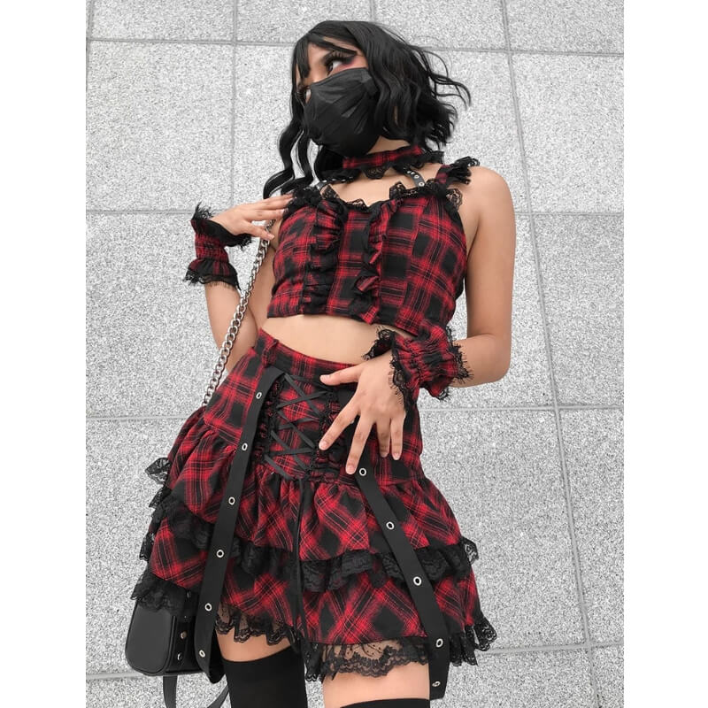 cutiekill-camisole-skirt-punk-darkness-lace-red-plaid-camisole-layered-skirt-an0001