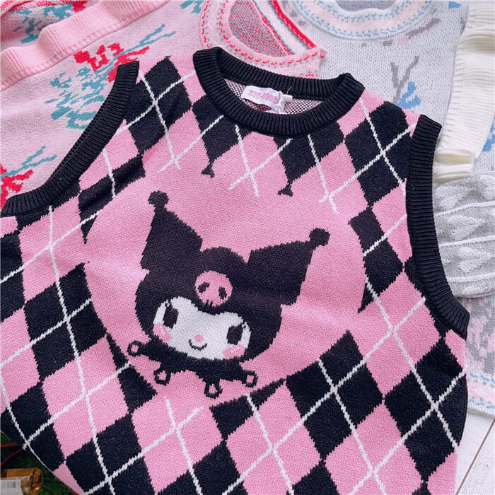 Sanriocore Clothing Kawaii Sweater Vest Kuromi Black Aesthetic Clothes –  Aesthetics Boutique