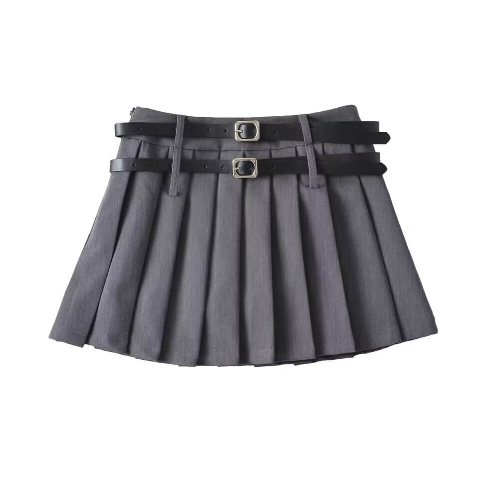 Double belts academia skirt