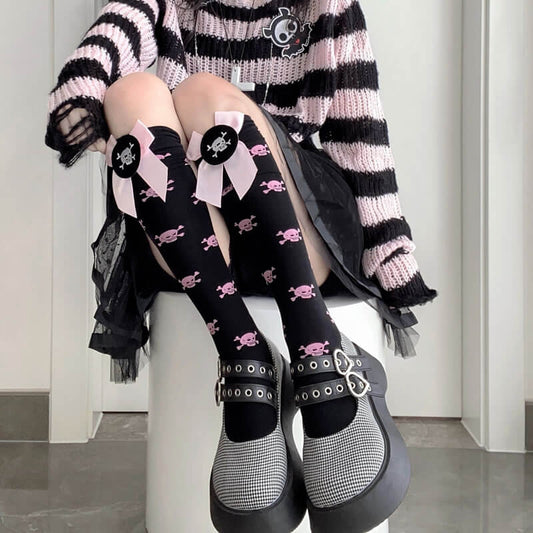 cutiekill-harajuku-lolita-pink-bow-skull-stockings-c01002
