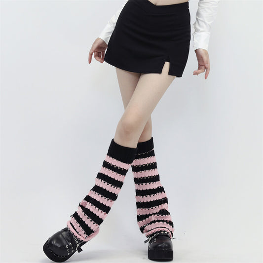 Hollow-out black pink y2k leg warmers 800