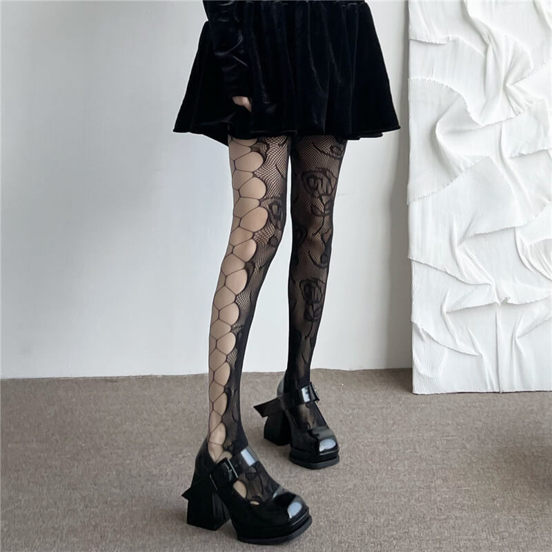 Hollow-out rose aesthetic tights – Cutiekill