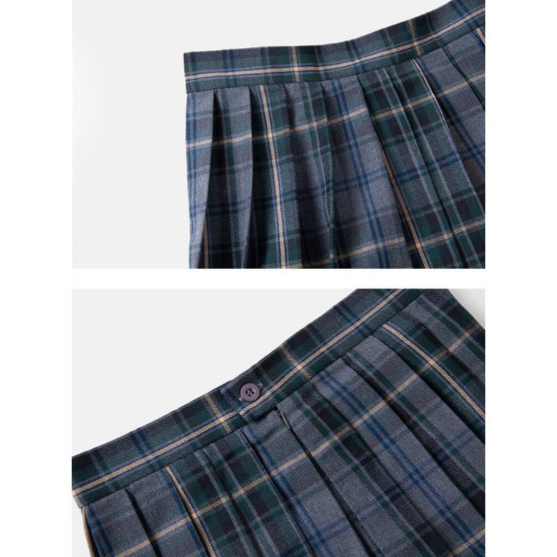 [JK Skirt+Bow] 48cm vintage plaid uniform skirt