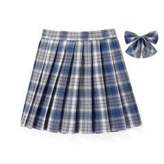 [JK Skirt+Bow] 48cm vintage plaid uniform skirt