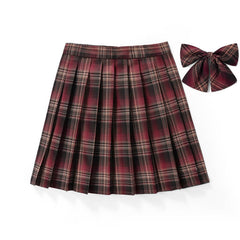 [JK Skirt+Bow] 48cm vintage plaid uniform skirt