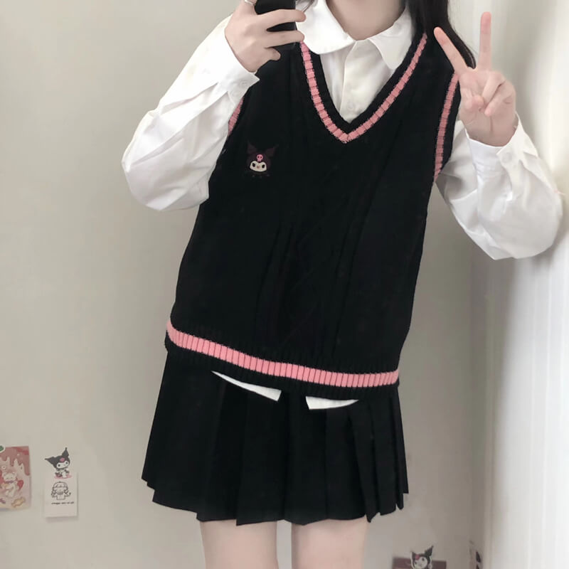 Kawaii doll kuromi sweater vest - Black