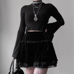    cutiekill-lace-cross-velvet-layered-flared-skirt-ah0253