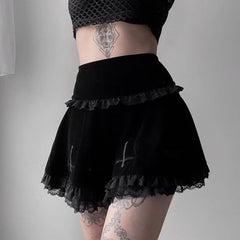    cutiekill-lace-cross-velvet-layered-flared-skirt-ah0253