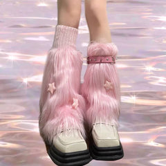  cutiekill-pink-combo-furry-y2k-garter-stars-leg-warmers-c0178