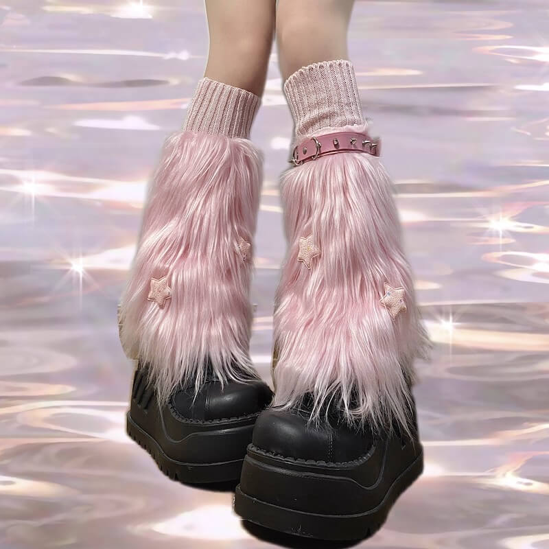  cutiekill-pink-combo-furry-y2k-garter-stars-leg-warmers-c0178