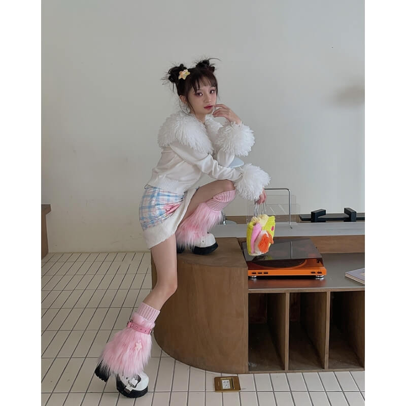 Pink furry y2k garter stars leg warmers – Cutiekill