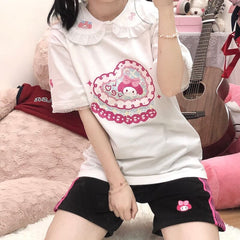 cutiekill-pink-knot-bow-kawaii-lace-doll-melody-t-shirt-m0009