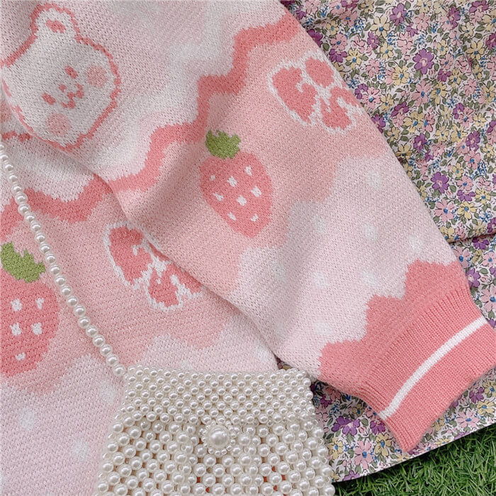 cutiekill-pink-strawberry-bow-bear-sweater-c8010
