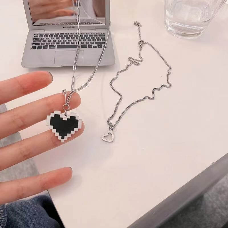 cutiekill-pixel-heart-double-chains-necklace-ah0043
