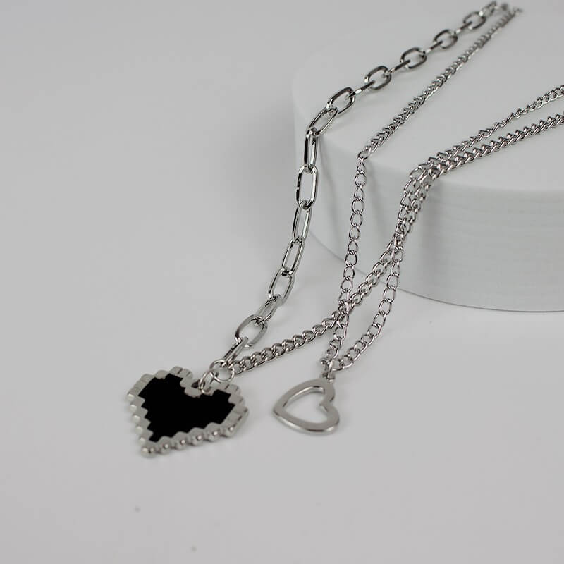 cutiekill-pixel-heart-double-chains-necklace-ah0043