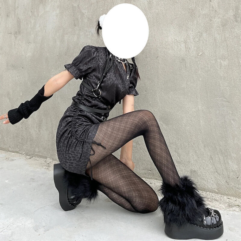 Plaid y2k goth tights - Black