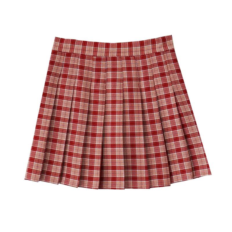 cutiekill-plus-size-chic-girl-red-cherry-plaid-a-line-pleated-skirt-c00543
