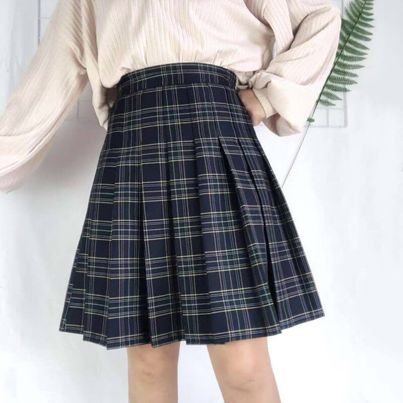     cutiekill-plus-size-classic-green-navy-plaid-a-line-skirt-c00361