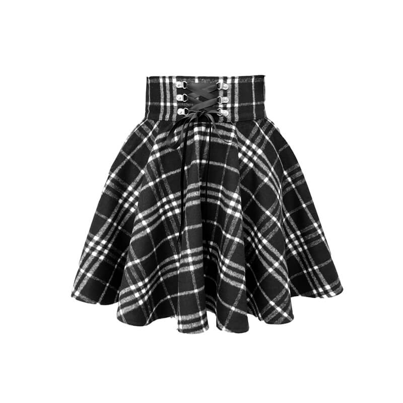 [Plus size] Darkness fairy red plaid flared skirt