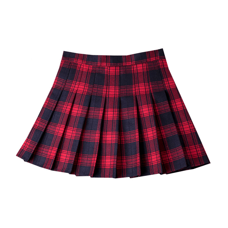 [Plus size] Gothic wine plaid A-line pleated skirt