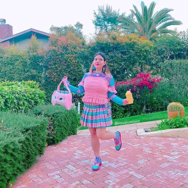 Plus size Harajuku rainbow candy plaid skirt Cutiekill