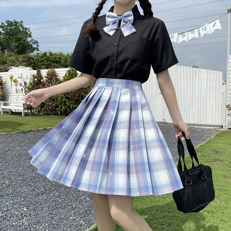 [Plus size] JK glittering baby blue uniform pleated skirt – Cutiekill